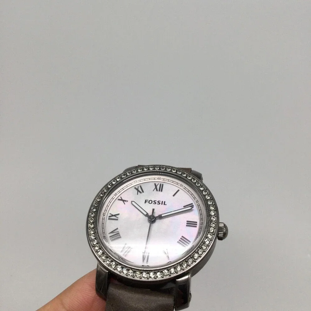Fossil Emma ES3148 Womens Watch 38mm MOP Brown Leather Crystals New Battery